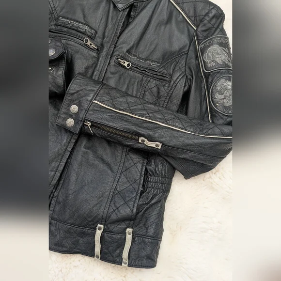 Vintage Ed Hardy Leather Skull Live To Ride Motorcycle Jacket - Picture 14 of 16